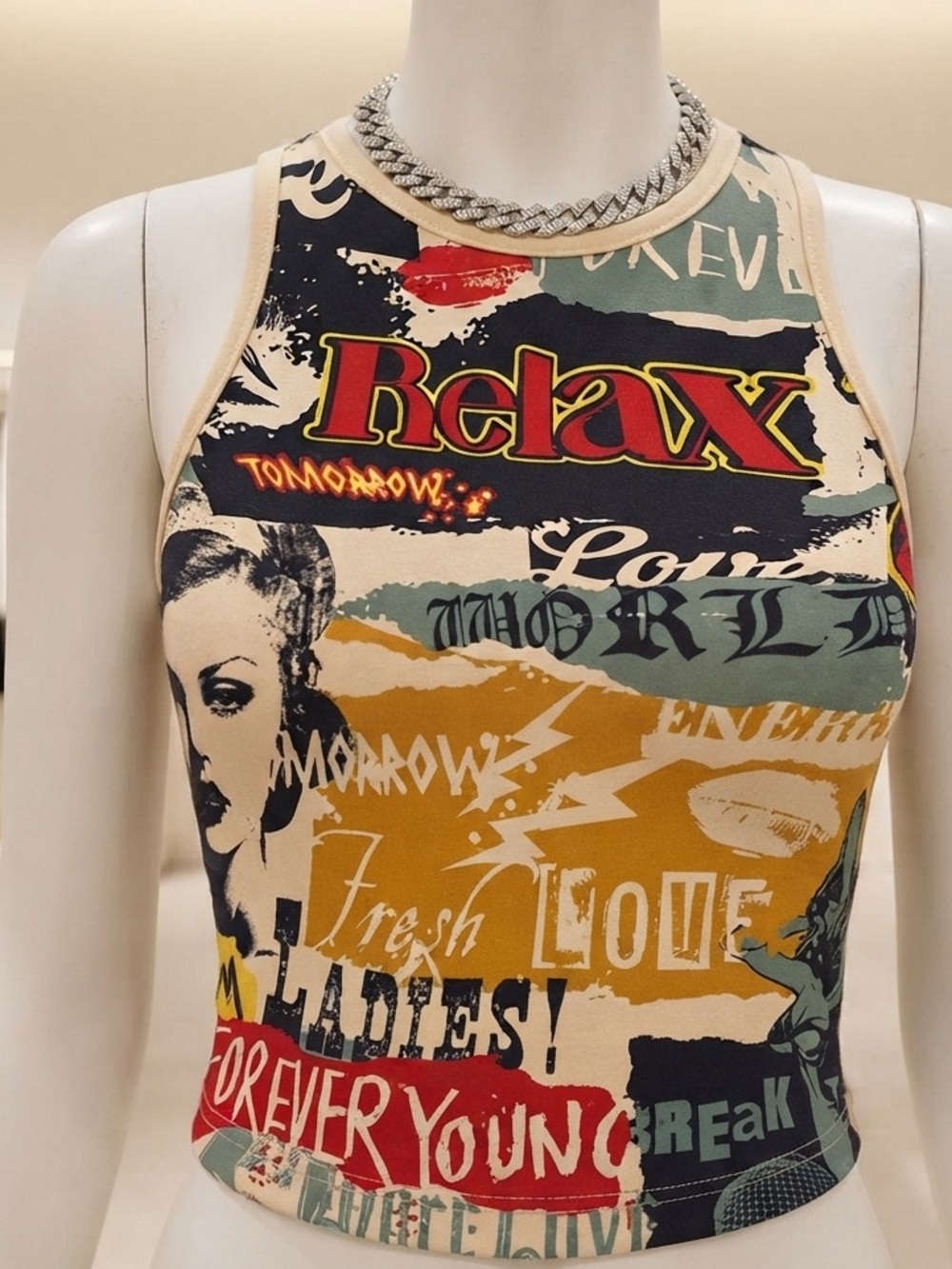 Graphic 'Relax' Cropped Tank Top - Multicolor